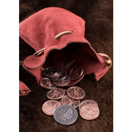 Semišový kožený mešec na mince, červený